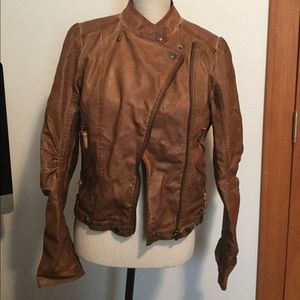 Buckle Blue Pepper brown bomber leather jacket